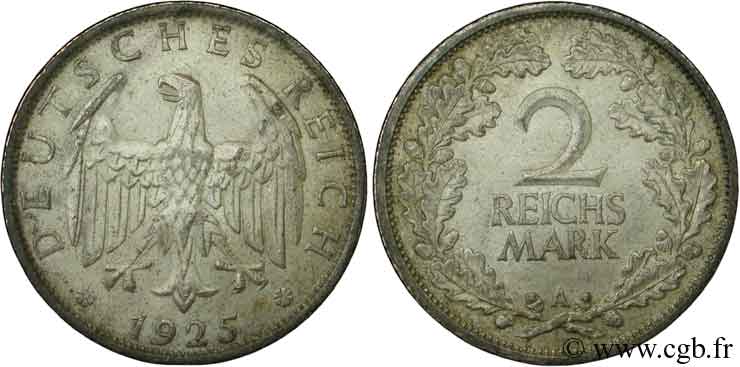 ALLEMAGNE 2 Reichsmark aigle 1925 Berlin SUP 