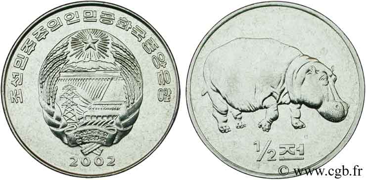 CORÉE DU NORD 1/2 Chon emblème / hippopotame 2002  SPL 
