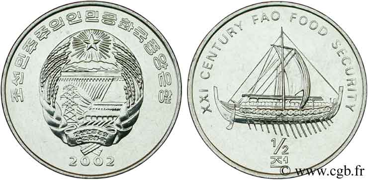 NORDKOREA 1/2 Chon emblème / FAO drakkar viking 2002  fST 