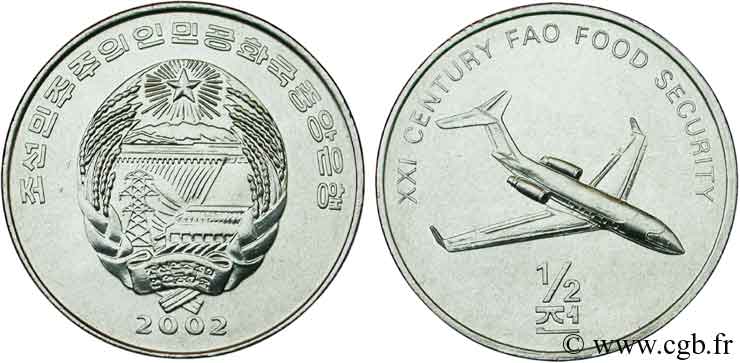 NORDKOREA 1/2 Chon emblème / FAO avion de ligne 2002  fST 