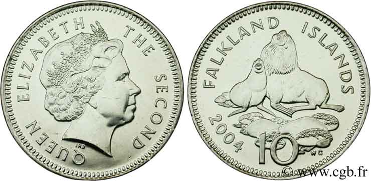 ÎLES FALKLAND 10 Pence Elisabeth II / phoques 2004  SPL 