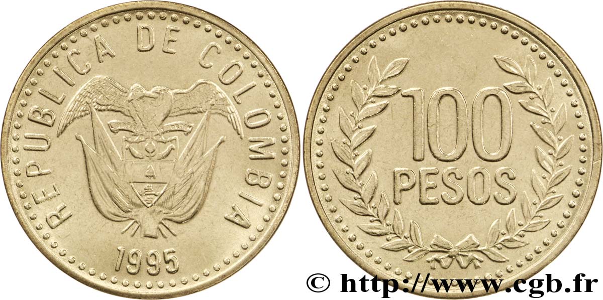 COLOMBIE 100 Pesos emblème variété à grands chiffres 1995  SPL 