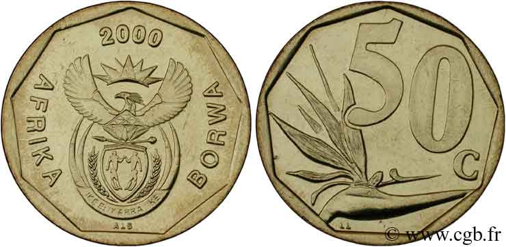 AFRIQUE DU SUD 50 Cents emblème / fleur oiseau de paradis 2000  SPL 