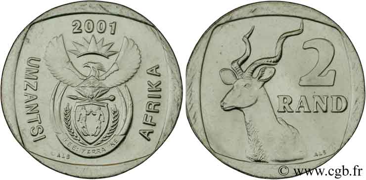 AFRIQUE DU SUD 2 Rand emblème / grand Kudu 2001  SPL 