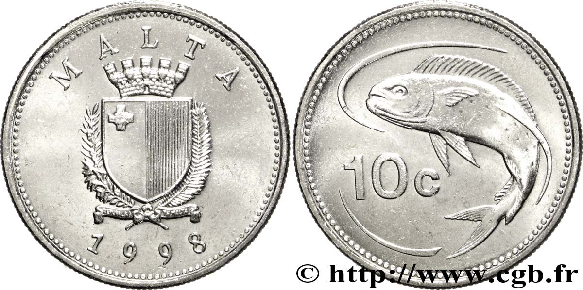MALTE 10 Cents emblème / poisson 1998  SPL 