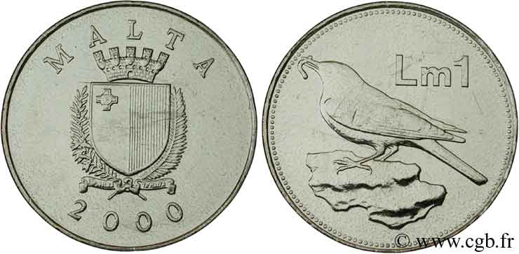 MALTE 1 lira emblème / oiseau 2000  SPL 