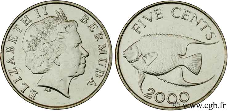 BERMUDES 5 Cents Elisabeth II / poisson 2000  SPL 
