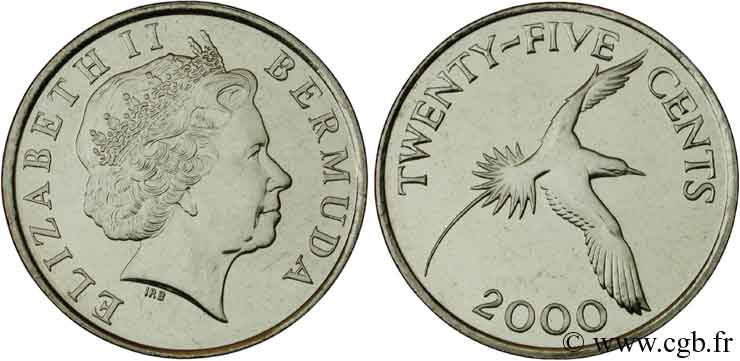 BERMUDES 25 Cents Elisabeth II / oiseau tropical 2000  SPL 