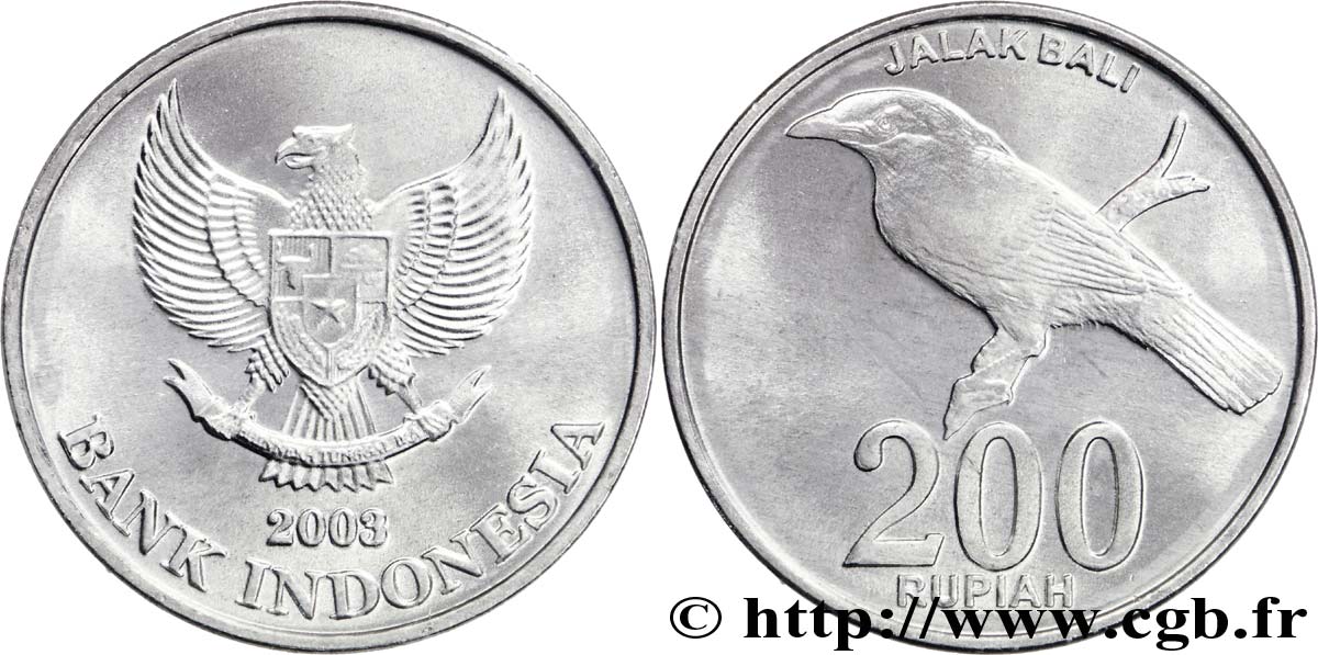 INDONESIA 200 Rupiah emblème / Mainate de Bali 2003  MS 