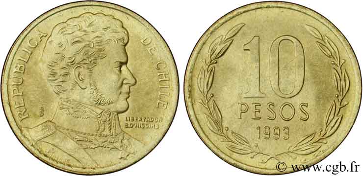 CHILI 10 Pesos Bernardo O’Higgins 1993 Santiago - S° SPL 