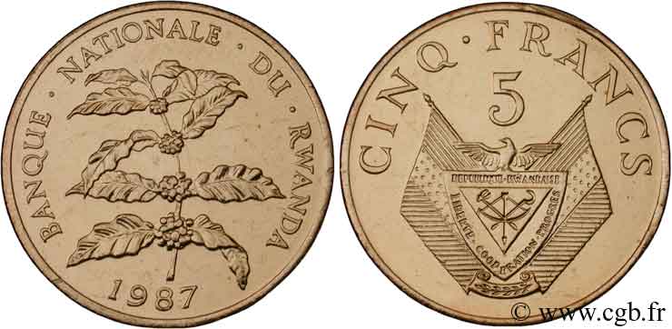 RWANDA 5 Francs emblème / caféier 1987  MS 