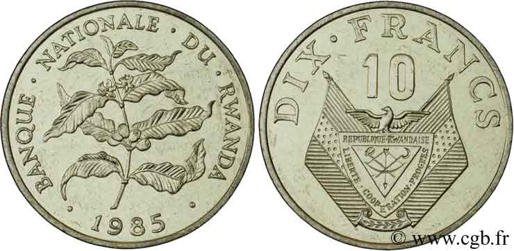 RUANDA 10 Francs emblème / caféier 1985  MS 