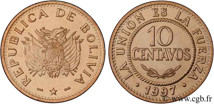 BOLIVIE 10 Centavos emblème 1997  SPL 