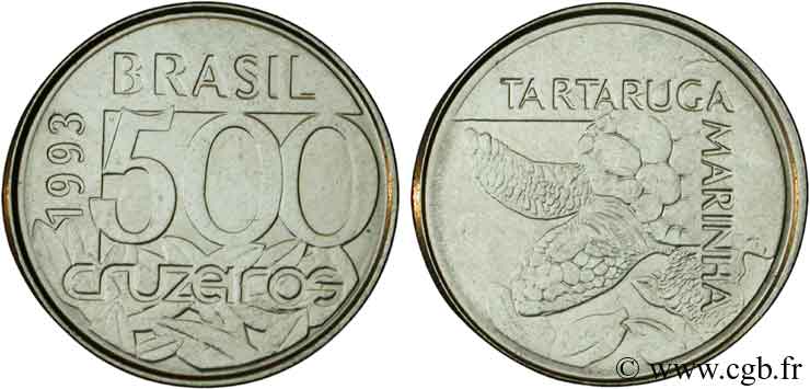 BRÉSIL 500 Cruzeiros tortue de mer 1993  SPL 
