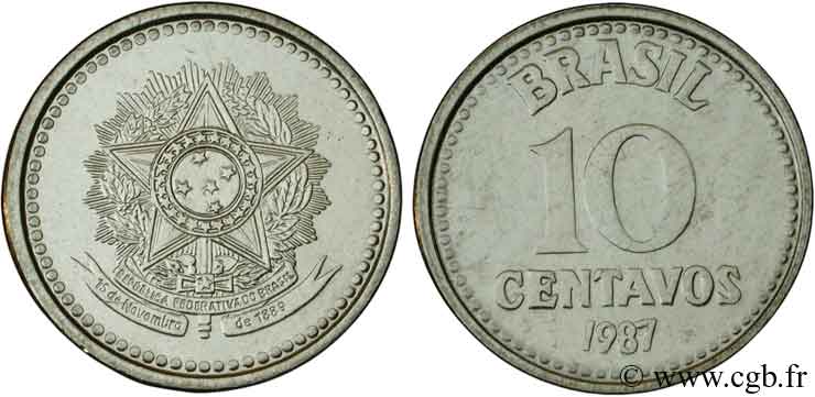 BRÉSIL 10 Centavos emblème 1987  SPL 