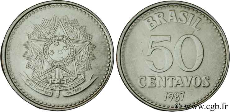 BRÉSIL 50 Centavos emblème 1987  SPL 