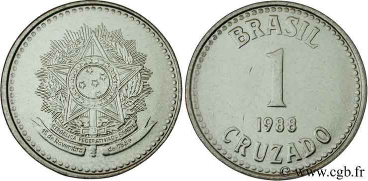 BRÉSIL 1 Cruzado emblème 1988  SPL 
