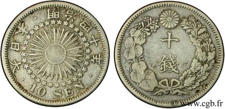 JAPON 10 Sen an 40 Meiji 1907  TB+ 