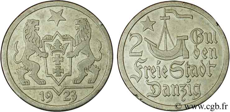 DANTZIG - VILLE LIBRE DE DANTZIG 2 Gulden 1923  TTB 