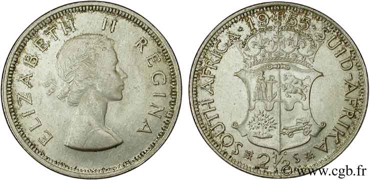 AFRIQUE DU SUD 2 1/2 Shillings Elisabeth II 1955  TTB+ 