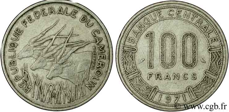 CAMEROUN 100 Francs République Fédérale du Cameroun, antilopes 1971 Paris TTB 