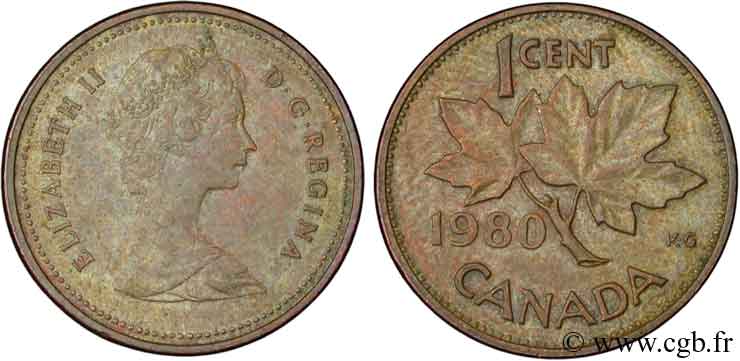 CANADA 1 Cent Elisabeth II / feuilles d’érable 1980  TTB 