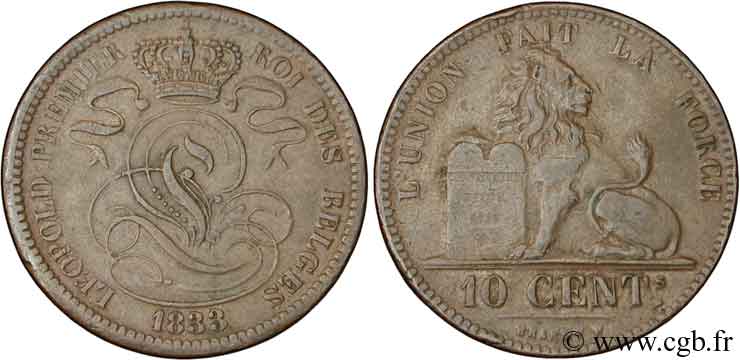 BELGIQUE 10 Centimes lion 1833  TB+ 