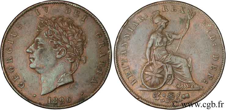 ROYAUME-UNI 1/2 Penny Georges IV / Albion 1826  TTB+ 