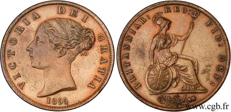 ROYAUME-UNI 1 Penny Victoria “tête jeune” 1855  SUP 