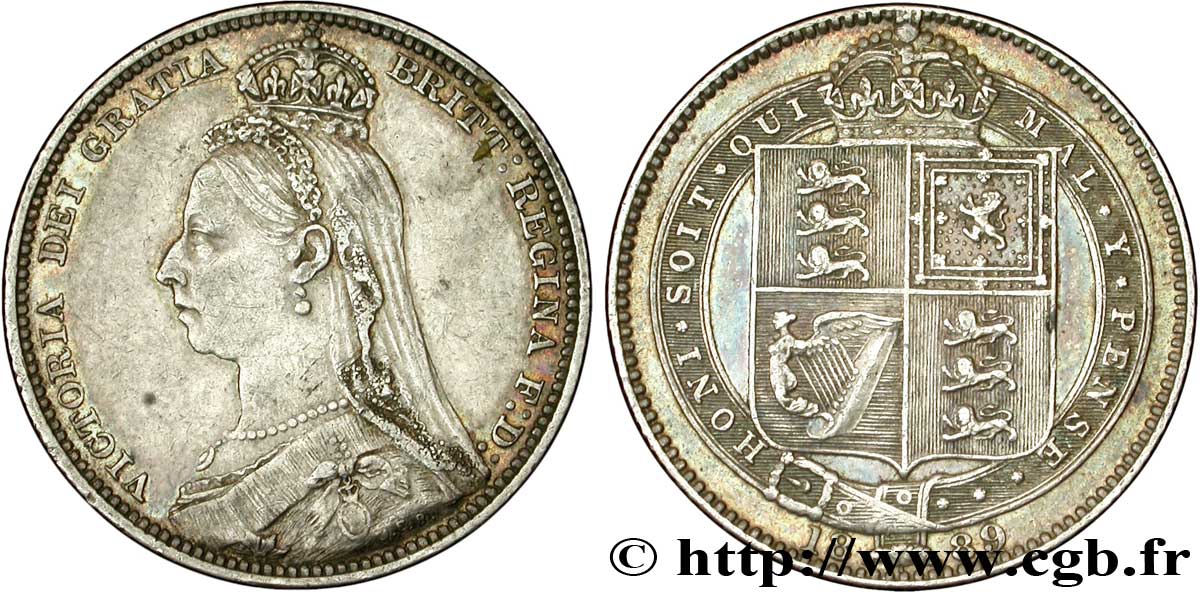 ROYAUME-UNI 1 Shilling Victoria buste du jubilé 1889  TTB+ 