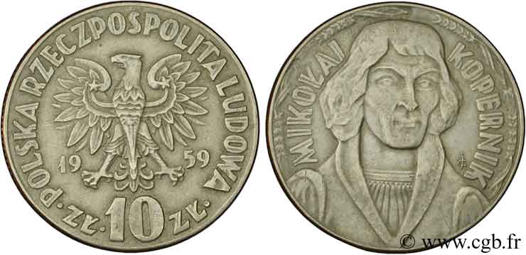 POLOGNE 10 Zlotych aigle / Nicolas Copernic 1959  TTB+ 