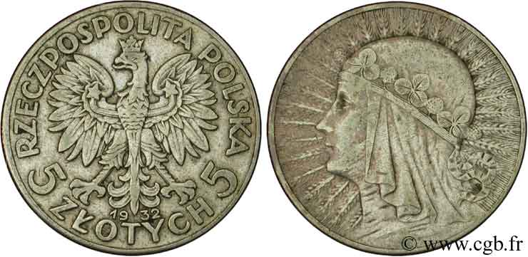POLOGNE 5 Zlotych aigle / femme 1923  TTB 