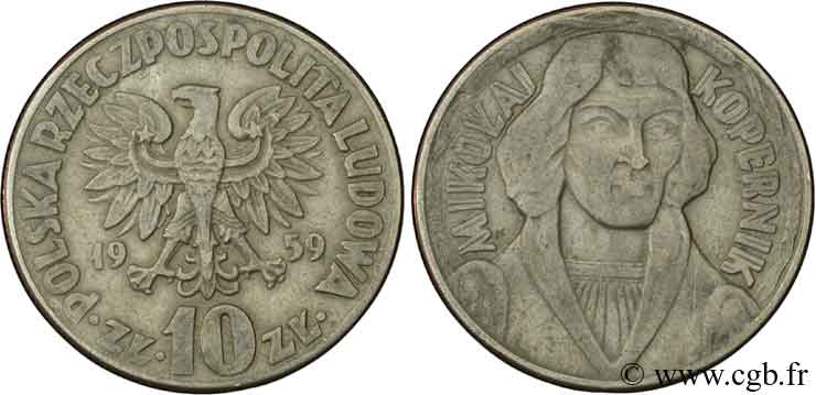 POLOGNE 10 Zlotych aigle / Nicolas Copernic 1959  TTB 