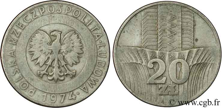 POLOGNE 20 Zlotych aigle  1974 Varsovie TTB 