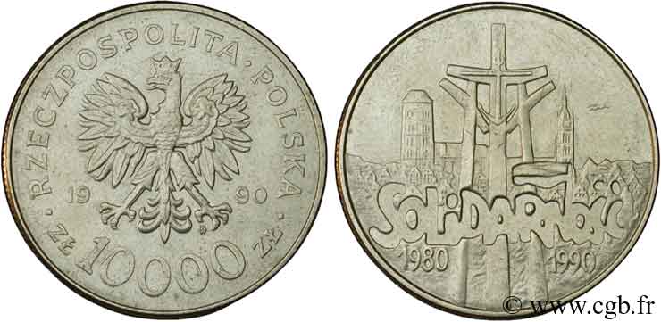 POLOGNE 10000 Zlotych aigle / 10e anniversaire du syndicat Solidarnosc 1990  SUP 