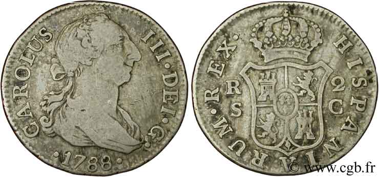 ESPAGNE 2 Reales Charles III 1788 Séville TB 