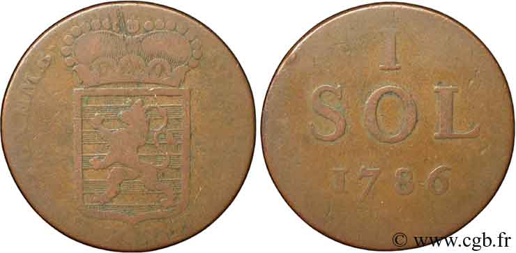 LUXEMBOURG 1 Sol emblème frappe au nom de Joseph II, Grand-Duc 1786  TB 