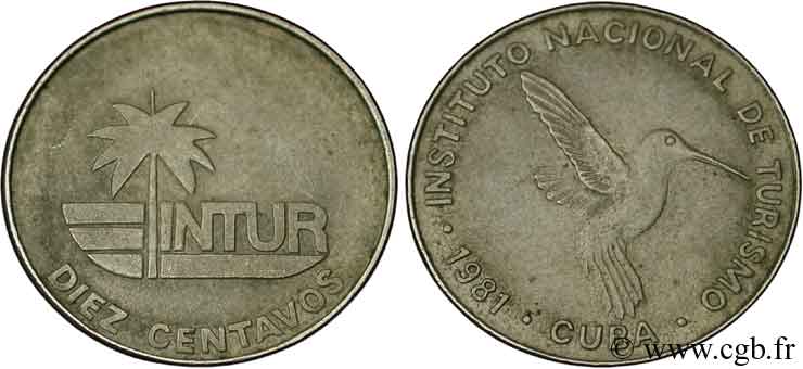 CUBA 10 Centavos monnaie pour touristes Intur 1981  TTB 