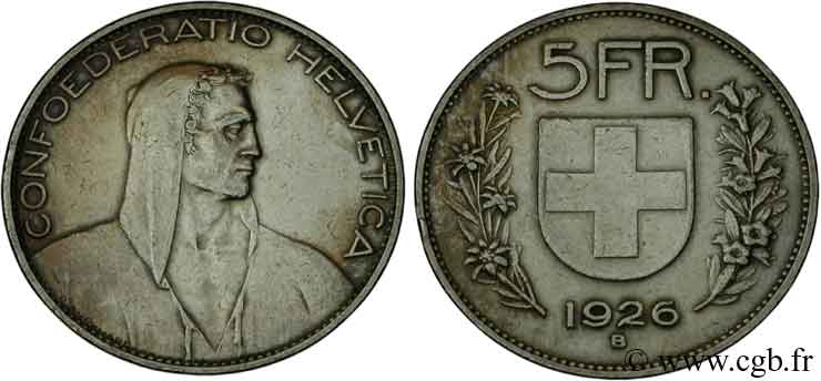 SUISSE 5 Francs Helvetia buste 1926 Berne - B TB+ 