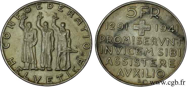 SUISSE 5 Francs 650e anniversaire de la confédération 1941 Berne - B SPL 