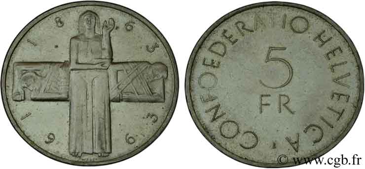 SUISSE 5 Francs centenaire de la Croix Rouge 1963 Berne - B SPL 