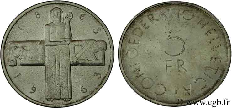 SUISSE 5 Francs centenaire de la Croix Rouge 1963 Berne - B SPL 