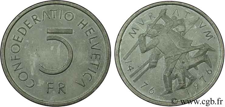 SUISSE 5 Francs 500e anniversaire de la bataille de Murten 1976 Berne - B SUP 