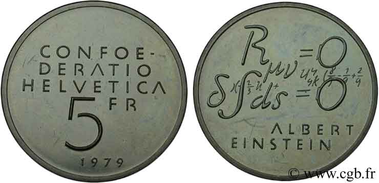 SUISSE 5 Francs centenaire de la naissance d’Albert Einstein, équations 1979 Berne - B SPL 