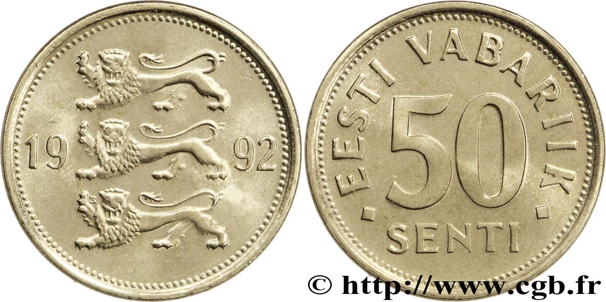 ESTONIA 50 Senti emblème aux 3 lions 1992  MS 