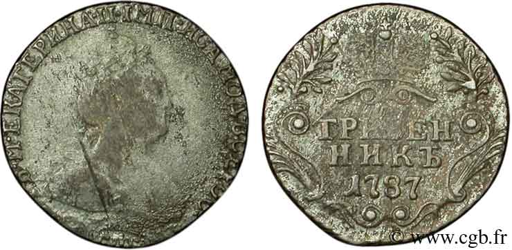 RUSSIE 10 Kopecks Catherine II / couronne 1787 Saint-Petersbourg B 
