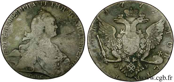 RUSSIE 1 Rouble aigle bicéphale / Catherine II  1772 Saint-Petersbourg TB 