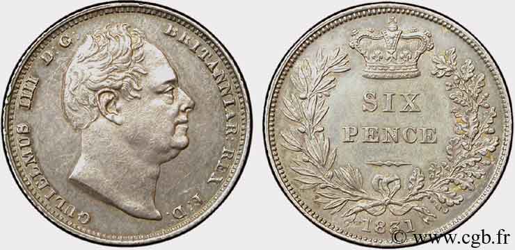 ROYAUME-UNI 6 Pence Guillaume IV 1831  SUP+ 