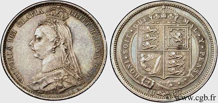 ROYAUME-UNI 6 Pence Victoria couronné / blason 1887  SUP 