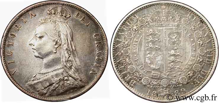 ROYAUME-UNI 1/2 Crown Victoria buste du jubilé 1889  TTB 